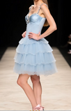 Niulatu Gray Blue A-Line Spaghetti Strap Satin Tulle Short Homecoming Dress HZ1031