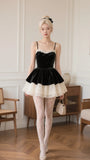 Niulatu Black Spaghetti Strap A-Line Lace Velvet Short Homecoming Dresses HZ1031