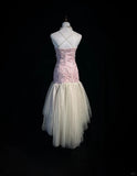 Niulatu Pink Strapless Sheath Tulle Embroidery Short Evening Dress HZ1031