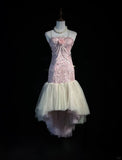 Niulatu Pink Strapless Sheath Tulle Embroidery Short Evening Dress HZ1031