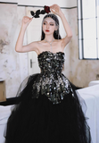 Niulatu Black Strapless A-Line Tulle Short Homecoming Dress HZ1031