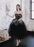 Niulatu Black Strapless A-Line Tulle Short Homecoming Dress HZ1031