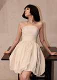 Niulatu White Strapless A-Line Short Homecoming Dress Birthday Dress HZ1031