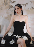 Niulatu Black Strapless A-Line Applique Short Homecoming Dress HZ1031