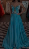 Niulatu Spaghetti Straps A-Line Beaded Chiffon Formal Dresses Elegant Backless Prom Dresses HZ1031
