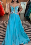 Niulatu Spaghetti Straps A-Line Beaded Chiffon Formal Dresses Elegant Backless Prom Dresses HZ1031