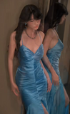 Niulatu Mermaid Long Elegant Prom Dresses Spaghetti Strap Satin Formal Dresses HZ1031