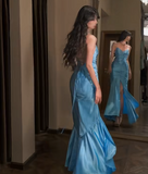Niulatu Mermaid Long Elegant Prom Dresses Spaghetti Strap Satin Formal Dresses HZ1031