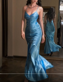 Niulatu Mermaid Long Elegant Prom Dresses Spaghetti Strap Satin Formal Dresses HZ1031