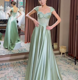 Niulatu A-Line Sweetheart Satin Long Stunnig Prom Dresses Elegant Formal Dresses HZ1031