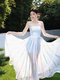 Niulatu Strapless A-Line Tulle Birthday Dress, Elegant Prom Dresses HZ1031