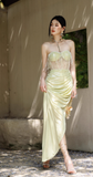 Niulatu Sweetheart Sheath Satin Birthday Dresses Slits Starfruit Yellow Evening Gowns HZ1031