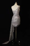Niulatu Silver Bodycon One Shoulder Short Formal Dresses Sequin Birthday Outfits HZ1031