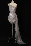 Niulatu Silver Bodycon One Shoulder Short Formal Dresses Sequin Birthday Outfits HZ1031