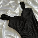 Niulatu Black Sweetheart Neck Bodycon Birthday Dresses Ruffle Chiffon Formal Dresses Party Dress HZ1031