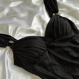 Niulatu Black Sweetheart Neck Bodycon Birthday Dresses Ruffle Chiffon Formal Dresses Party Dress HZ1031