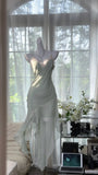 Niulatu Grey Green Spaghetti Strap Women's Dress HZ1031