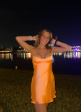 Niulatu Spaghetti Straps Orange 8th Grade Homecoming Dress Sweet Birthday Outfit Fashion Cocktail Dress HZ1031