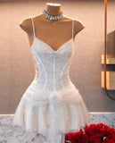 Niulatu Pink Spaghetti Strap 16th Birthday Dress Glitter Sequin A-Line Homecoming Dresses HZ1031