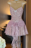 Niulatu Pink Spaghetti Strap 16th Birthday Dress Glitter Sequin A-Line Homecoming Dresses HZ1031