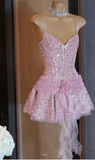 Niulatu Pink Spaghetti Strap 16th Birthday Dress Glitter Sequin A-Line Homecoming Dresses HZ1031