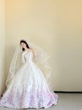Niulatu White Strapless Long Ball Gowns Quinceanera Dress Gorgeous Applique Wedding Dress Pretty Bridal Dress HZ1031