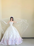 Niulatu White Strapless Long Ball Gowns Quinceanera Dress Gorgeous Applique Wedding Dress Pretty Bridal Dress HZ1031