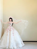 Niulatu White Strapless 3D Rose Tulle Wedding Dress Long Ball Gowns Gorgeous Bridal Dress Quinceanera Dress HZ1031