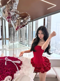 Niulatu Red Strapless Party Dress Bodycon Short Birthday Outfit Homecoming Dress HZ1031