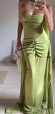 Niulatu Green Strapless Formal Dresses Sheath Chiffon Long Prom Dresses Evening Gowns HZ1031