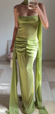 Niulatu Green Strapless Formal Dresses Sheath Chiffon Long Prom Dresses Evening Gowns HZ1031