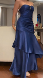 Niulatu Navy Blue Sweetheart Neck Mermaid Prom Dresses Satin Long Formal Dress Birthday Outfit HZ1031