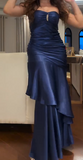 Niulatu Navy Blue Sweetheart Neck Mermaid Prom Dresses Satin Long Formal Dress Birthday Outfit HZ1031