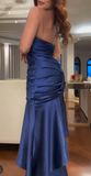 Niulatu Navy Blue Sweetheart Neck Mermaid Prom Dresses Satin Long Formal Dress Birthday Outfit HZ1031
