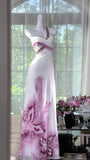 Niulatu One Shoulder Printed Chiffon Sheath Long Prom Dresses Vintage Formal Dresses HZ1031