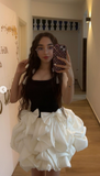 Niulatu Black/White Short Ball Gown Shoulder Straps Bow 16th Birthday Dress Homecoming Dress HZ1031