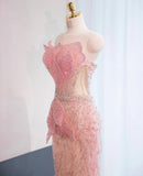 Niulatu Pink Mermaid Formal Dress Tulle Sequins Sweet 16 Dress Strapless Prom Dress with Rhinestones HZ1031