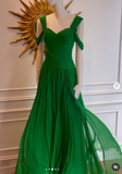 Niulatu Green Evening Gowns Pleated Chiffon Sheath Formal Dress Modest Long Prom Dresses HZ1031