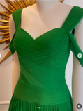 Niulatu Green Evening Gowns Pleated Chiffon Sheath Formal Dress Modest Long Prom Dresses HZ1031