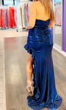 Niulatu Navy Blue Graduation Dress Sweetheart Bodycon Formal Dresses Stylish Pleated Prom Dresses HZ1031
