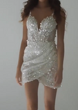 Niulatu Sparkly Sweetheart Neck Sheath Short Party Dress Elegant Birthday Outfit Gorgeous Hoco Dresses HZ1031