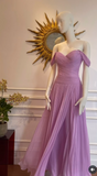 Niulatu Purple Off Shoulder Long Prom Dresses Pleated Sheath Formal Dress Guest Dress with Shawl HZ1031