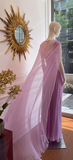 Niulatu Purple Off Shoulder Long Prom Dresses Pleated Sheath Formal Dress Guest Dress with Shawl HZ1031