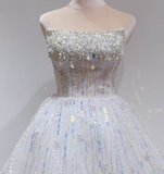 Niulatu White Strapless Short Ball Gown Tulle Sequin Homecoming Dress Sweet 16 Dress HZ1031