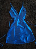 Niulatu Royal Blue Spaghetti Straps A-Line Satin Backless Short Pool Party Dress V-Neck Short 16th Birthday Outfit Middle School Hoco Dresses HZ1031