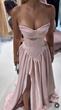 Niulatu Pink Strapless Long Ball Gown Satin Slit Formal Dress Graduation Prom Dresses Sweet 16 Dress HZ1031