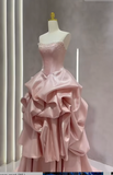 Niulatu Pink Strapless Ball Gown Satin Beaded Quincea?era Dress Sweet 16 Dress HZ1031