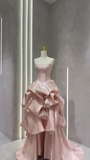 Niulatu Pink Strapless Ball Gown Satin Beaded Quincea?era Dress Sweet 16 Dress HZ1031