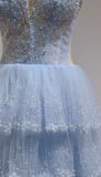 Niulatu Blue Sweetheart Tulle Ball Gown Beaded Quincea?era Dress Sweet 16 Dress HZ1031