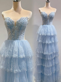 Niulatu Blue Sweetheart Tulle Ball Gown Beaded Quincea?era Dress Sweet 16 Dress HZ1031